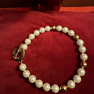Vintage Gold and White Pearl Beaded Necklace- Elegant Women's Jewelry